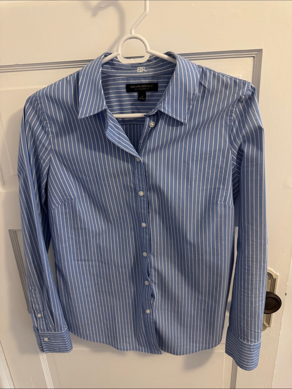 Banana Republic Blue and White Striped Button-Down Shirt